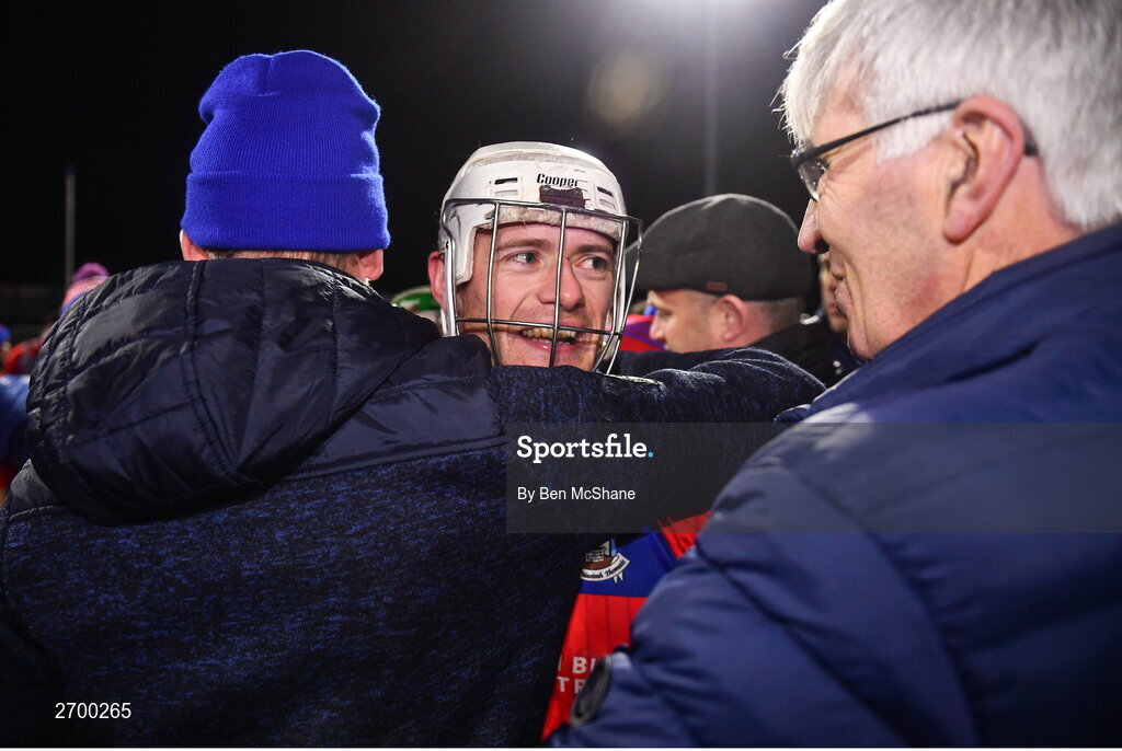 16 December 2023; Shane Cooney of St Thomas' celebrates with supporters after the AIB GAA Hurling All-Ireland Senior Club Championship semi-final match between St Thomas' of Galway and Ballygunner of Waterford at Laois Hire O'Moore Park in Portlaoise, Laois. Photo by Ben McShane/Sportsfile