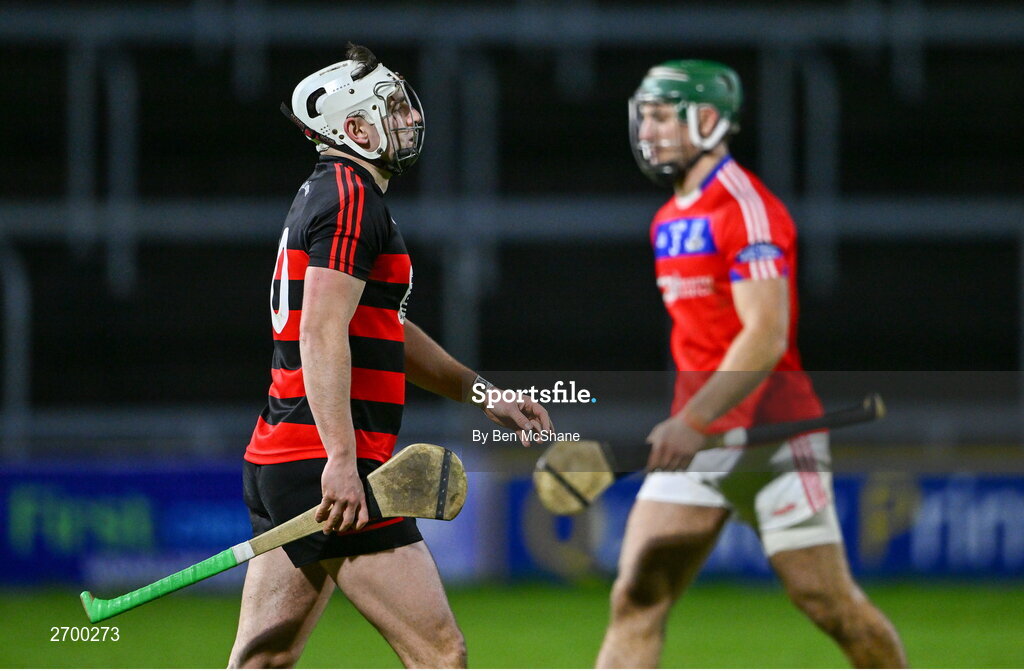 16 December 2023; Dessie Hutchinson of Ballygunner reacts after missing a penalty in the penalty shootout as Fintan Burke of St Thomas' makes his way to take his penalty during the AIB GAA Hurling All-Ireland Senior Club Championship semi-final match between St Thomas' of Galway and Ballygunner of Waterford at Laois Hire O'Moore Park in Portlaoise, Laois. Photo by Ben McShane/Sportsfile