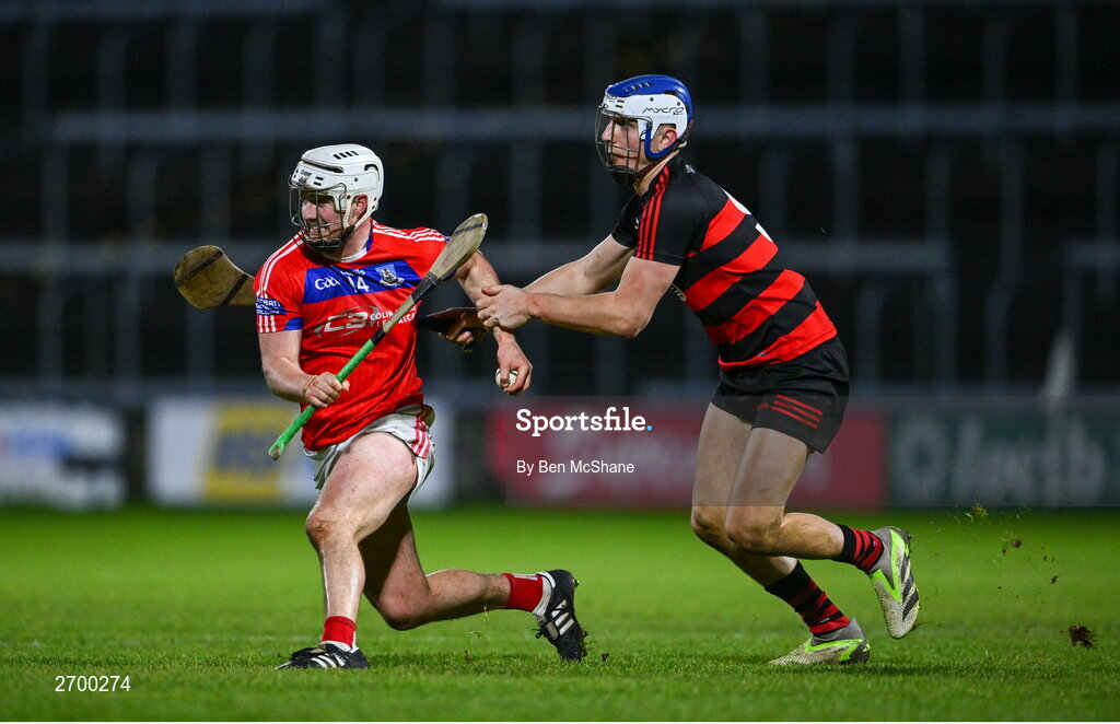 16 December 2023; Eanna Burke of St Thomas' in action against Paddy Leavey of Ballygunner during the AIB GAA Hurling All-Ireland Senior Club Championship semi-final match between St Thomas' of Galway and Ballygunner of Waterford at Laois Hire O'Moore Park in Portlaoise, Laois. Photo by Ben McShane/Sportsfile