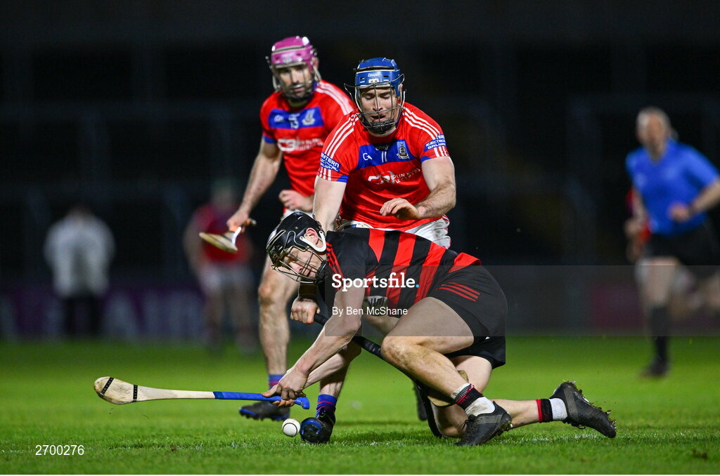16 December 2023; Philip Mahony of Ballygunner in action against Conor Cooney of St Thomas' during the AIB GAA Hurling All-Ireland Senior Club Championship semi-final match between St Thomas' of Galway and Ballygunner of Waterford at Laois Hire O'Moore Park in Portlaoise, Laois. Photo by Ben McShane/Sportsfile