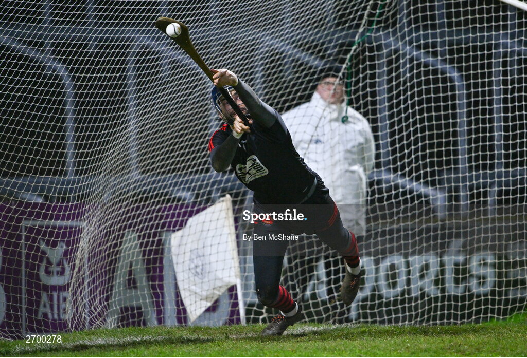 16 December 2023; Ballygunner goalkeeper Stephen O'Keeffe saves a penalty in the penalty shootout during the AIB GAA Hurling All-Ireland Senior Club Championship semi-final match between St Thomas' of Galway and Ballygunner of Waterford at Laois Hire O'Moore Park in Portlaoise, Laois. Photo by Ben McShane/Sportsfile