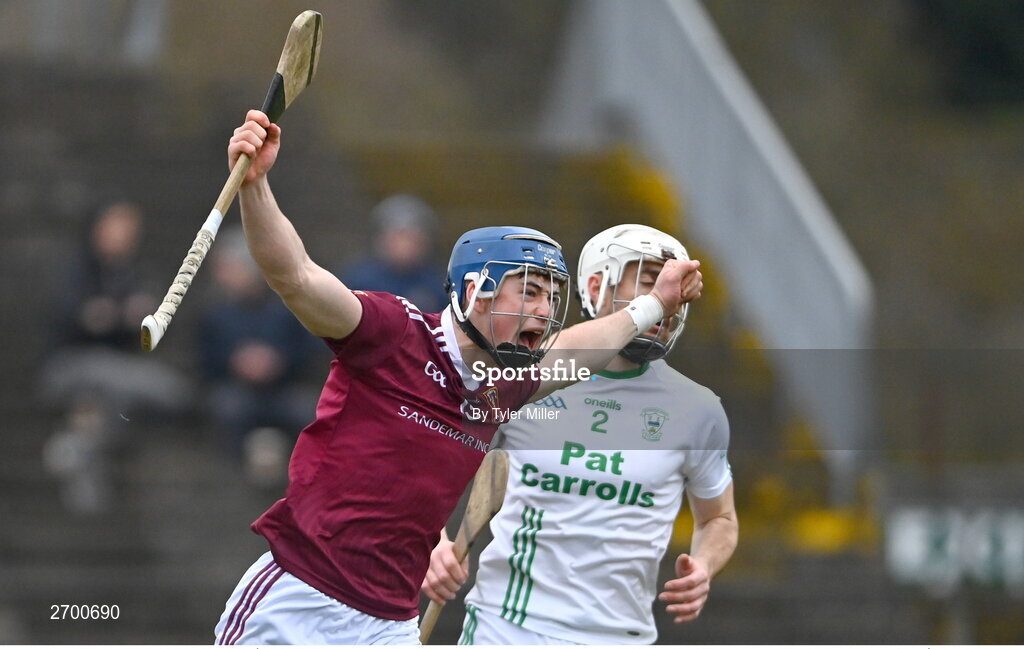 17 December 2023; Joseph McLaughlin of Ruairí Óg Cushendall celebrates after scoring his side's first goal during the AIB GAA Hurling All-Ireland Club Championship semi-final match between O'Loughlin Gaels, Kilkenny, and Ruairí Óg Cushendall, Antrim, at Páirc Tailteann in Navan, Meath. Photo by Tyler Miller/Sportsfile