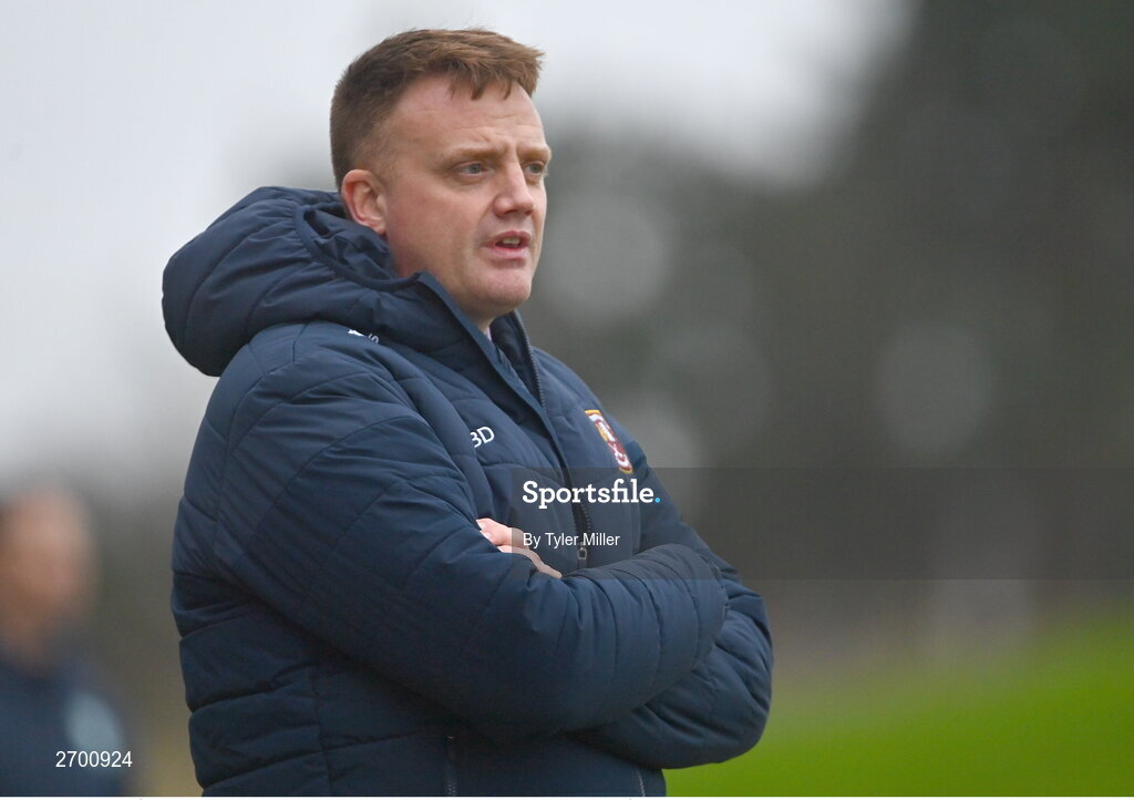 17 December 2023; Ruairí Óg Cushendall manager Brian Delargy during the AIB GAA Hurling All-Ireland Club Championship semi-final match between O'Loughlin Gaels, Kilkenny, and Ruairí Óg Cushendall, Antrim, at Páirc Tailteann in Navan, Meath. Photo by Tyler Miller/Sportsfile