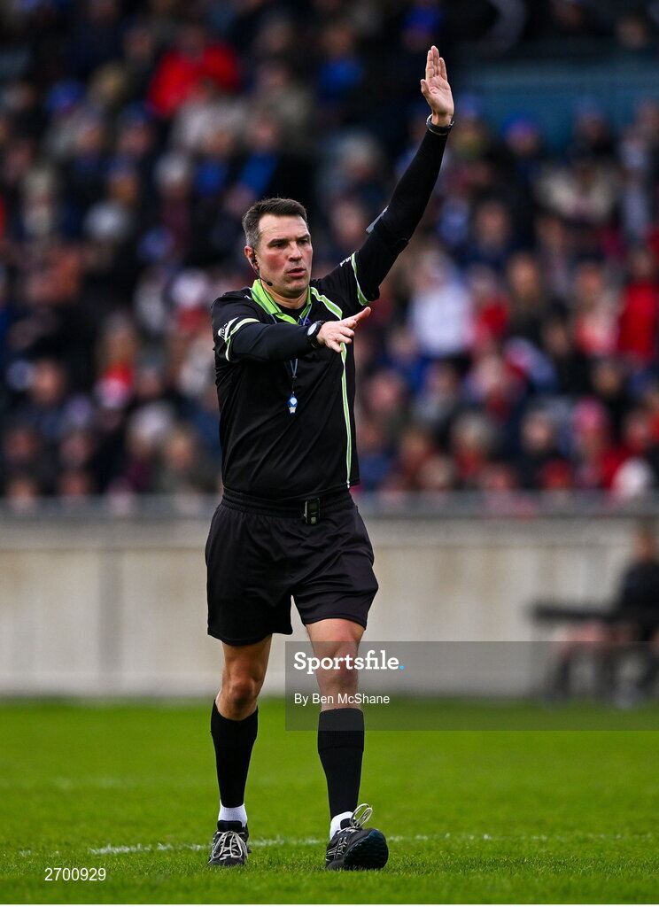 17 December 2023; Referee Ray McBride during the Currentaccount.ie LGFA All-Ireland Junior Club Championship final match between Claremorris of Mayo and O'Donovan Rossa of Cork at Parnell Park in Dublin. Photo by Ben McShane/Sportsfile