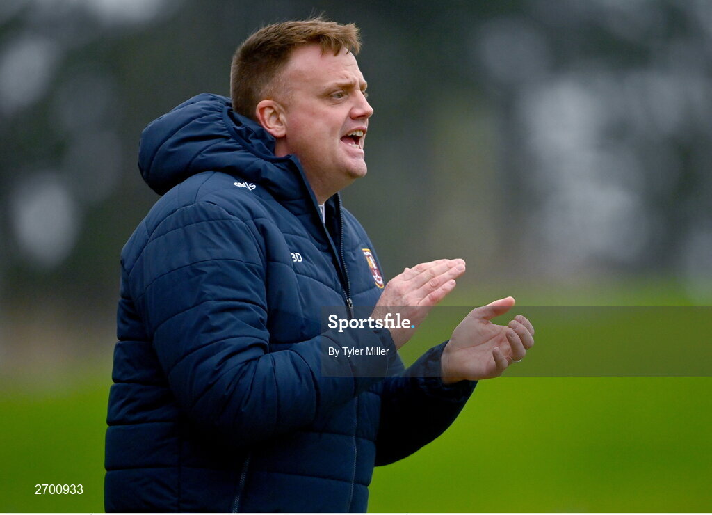 17 December 2023; Ruairí Óg Cushendall manager Brian Delargy during the AIB GAA Hurling All-Ireland Club Championship semi-final match between O'Loughlin Gaels, Kilkenny, and Ruairí Óg Cushendall, Antrim, at Páirc Tailteann in Navan, Meath. Photo by Tyler Miller/Sportsfile