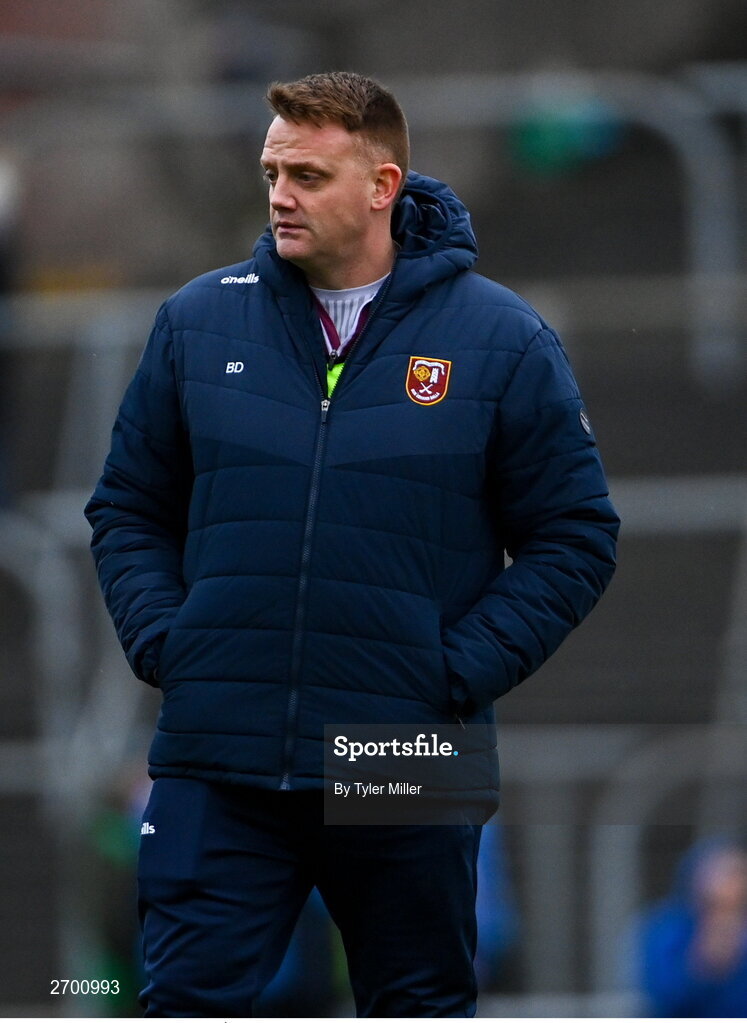 17 December 2023; Ruairí Óg Cushendall manager Brian Delargy before the AIB GAA Hurling All-Ireland Club Championship semi-final match between O'Loughlin Gaels, Kilkenny, and Ruairí Óg Cushendall, Antrim, at Páirc Tailteann in Navan, Meath. Photo by Tyler Miller/Sportsfile