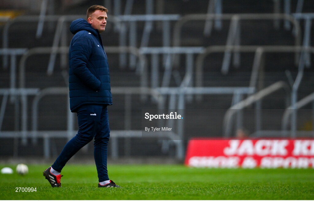 17 December 2023; Ruairí Óg Cushendall manager Brian Delargy before the AIB GAA Hurling All-Ireland Club Championship semi-final match between O'Loughlin Gaels, Kilkenny, and Ruairí Óg Cushendall, Antrim, at Páirc Tailteann in Navan, Meath. Photo by Tyler Miller/Sportsfile