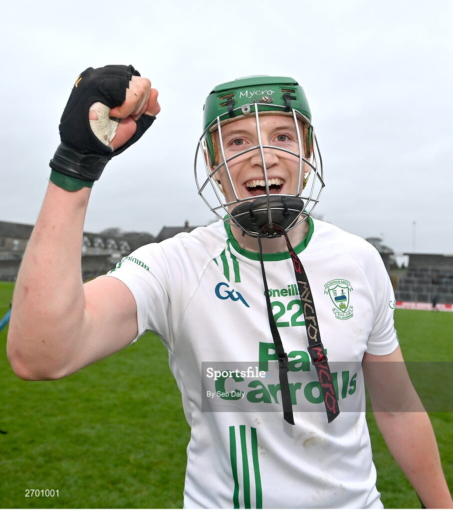 17 December 2023; Luke Hogan of O’Loughlin Gaels celebrates after his side's victory in the AIB GAA Hurling All-Ireland Club Championship semi-final match between O'Loughlin Gaels, Kilkenny, and Ruairí Óg Cushendall, Antrim, at Páirc Tailteann in Navan, Meath. Photo by Seb Daly/Sportsfile