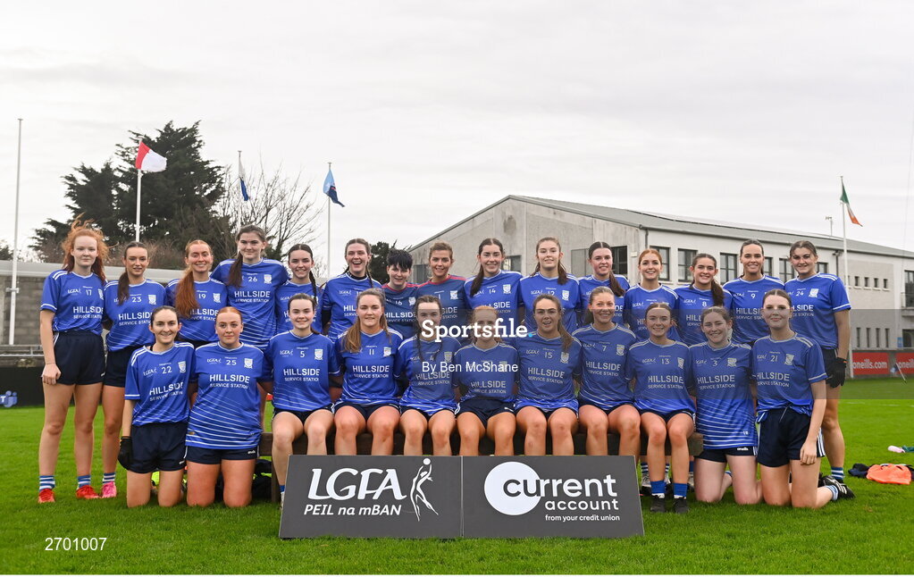17 December 2023; The Claremorris team before the Currentaccount.ie LGFA All-Ireland Junior Club Championship final match between Claremorris of Mayo and O'Donovan Rossa of Cork at Parnell Park in Dublin. Photo by Ben McShane/Sportsfile