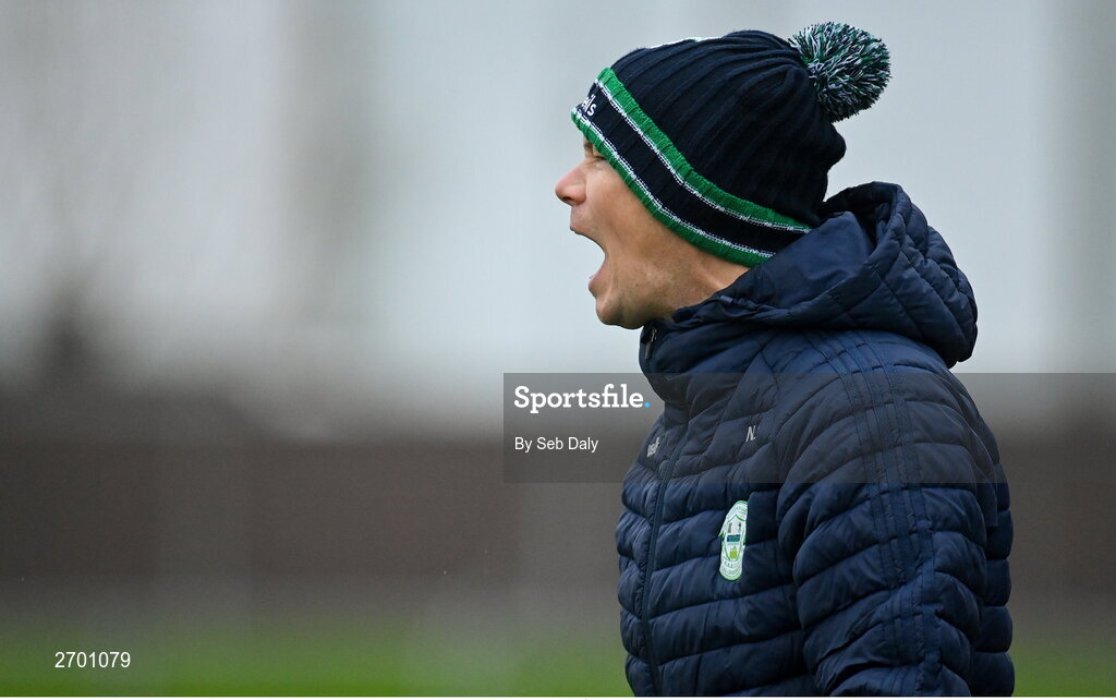 17 December 2023; O'Loughlin Gaels manager Brian Hogan during the AIB GAA Hurling All-Ireland Club Championship semi-final match between O'Loughlin Gaels, Kilkenny, and Ruairí Óg Cushendall, Antrim, at Páirc Tailteann in Navan, Meath. Photo by Seb Daly/Sportsfile