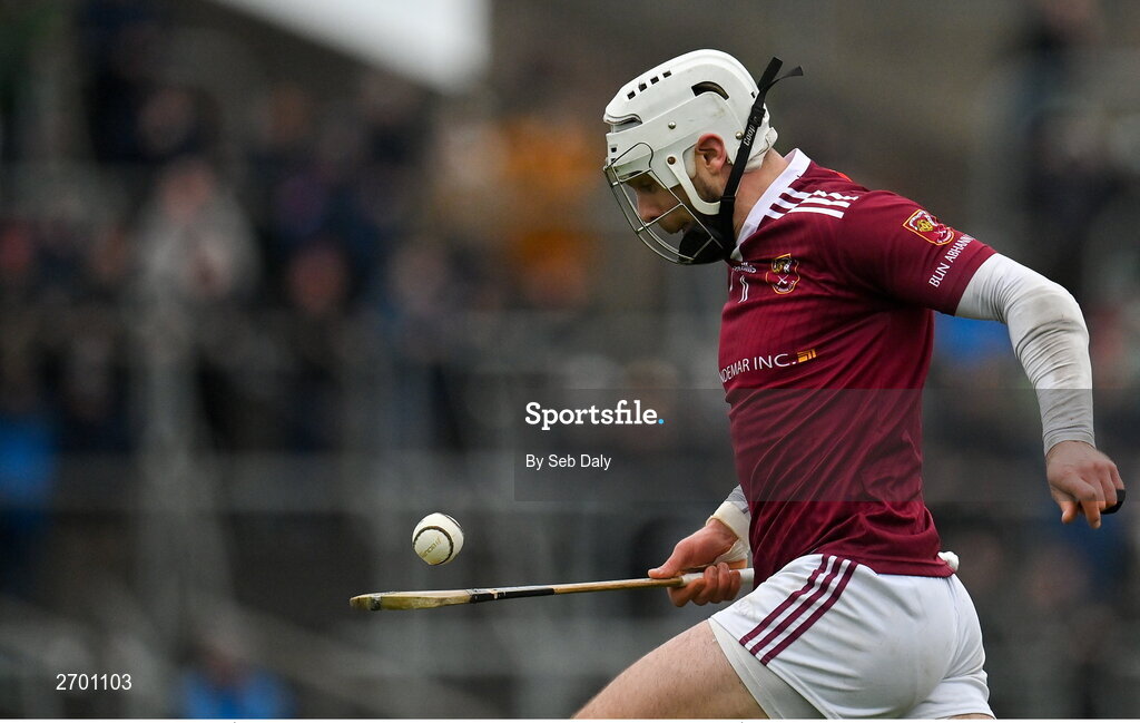 17 December 2023; Neil McManus of Ruairí Óg Cushendall during the AIB GAA Hurling All-Ireland Club Championship semi-final match between O'Loughlin Gaels, Kilkenny, and Ruairí Óg Cushendall, Antrim, at Páirc Tailteann in Navan, Meath. Photo by Seb Daly/Sportsfile