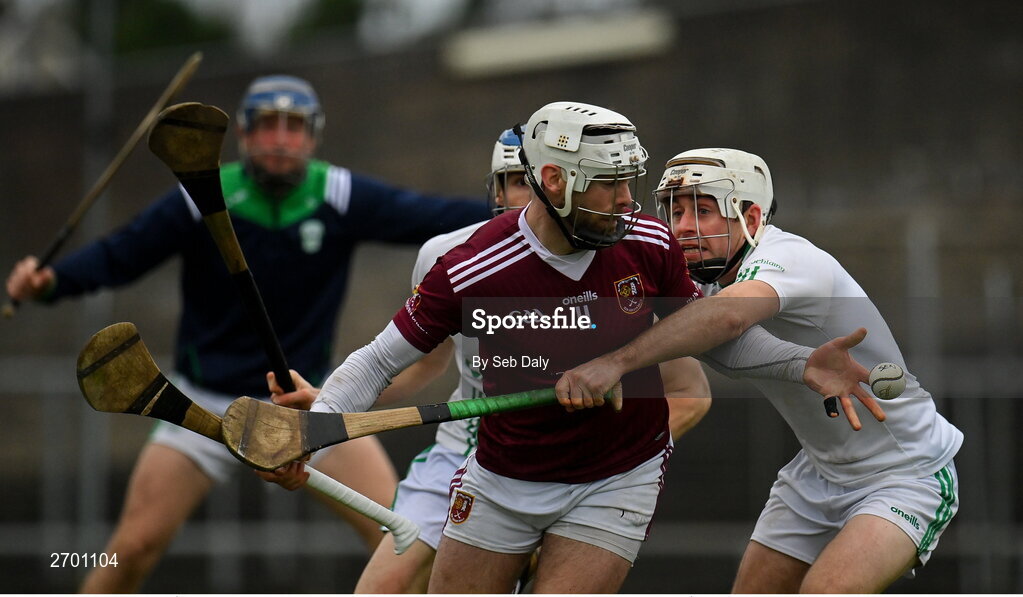 17 December 2023; Neil McManus of Ruairí Óg Cushendall in action against Jack Nolan of O’Loughlin Gaels during the AIB GAA Hurling All-Ireland Club Championship semi-final match between O'Loughlin Gaels, Kilkenny, and Ruairí Óg Cushendall, Antrim, at Páirc Tailteann in Navan, Meath. Photo by Seb Daly/Sportsfile