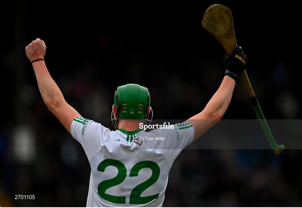 17 December 2023; Luke Hogan of O’Loughlin Gaelscelebrates after the final whistle during the AIB GAA Hurling All-Ireland Club Championship semi-final match between O'Loughlin Gaels, Kilkenny, and Ruairí Óg Cushendall, Antrim, at Páirc Tailteann in Navan, Meath. Photo by Tyler Miller/Sportsfile