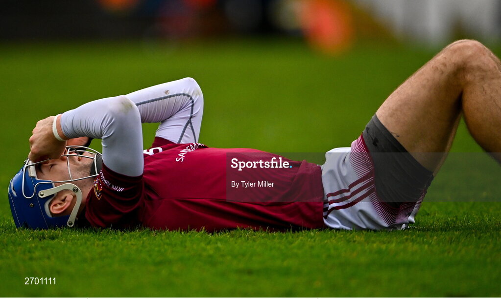 17 December 2023; Scott Walsh of Ruairí Óg Cushendall reacts after his side's defeat in the AIB GAA Hurling All-Ireland Club Championship semi-final match between O'Loughlin Gaels, Kilkenny, and Ruairí Óg Cushendall, Antrim, at Páirc Tailteann in Navan, Meath. Photo by Tyler Miller/Sportsfile