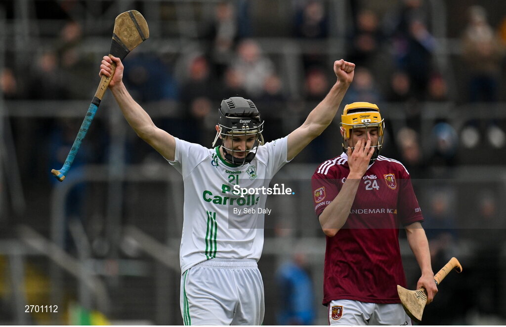 17 December 2023; Conor Kelly of O’Loughlin Gaels celebrates at the final whistle after his side's victory in the AIB GAA Hurling All-Ireland Club Championship semi-final match between O'Loughlin Gaels, Kilkenny, and Ruairí Óg Cushendall, Antrim, at Páirc Tailteann in Navan, Meath. Photo by Seb Daly/Sportsfile