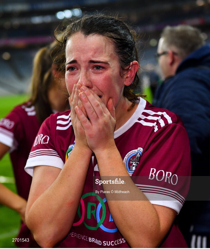 17 December 2023; Orla Hanrick of Dicksboro after her side's victory in the AIB Camogie All-Ireland Senior Club Championship final match between Dicksboro of Kilkenny and Sarsfields of Galway at Croke Park in Dublin. Photo by Piaras Ó Mídheach/Sportsfile