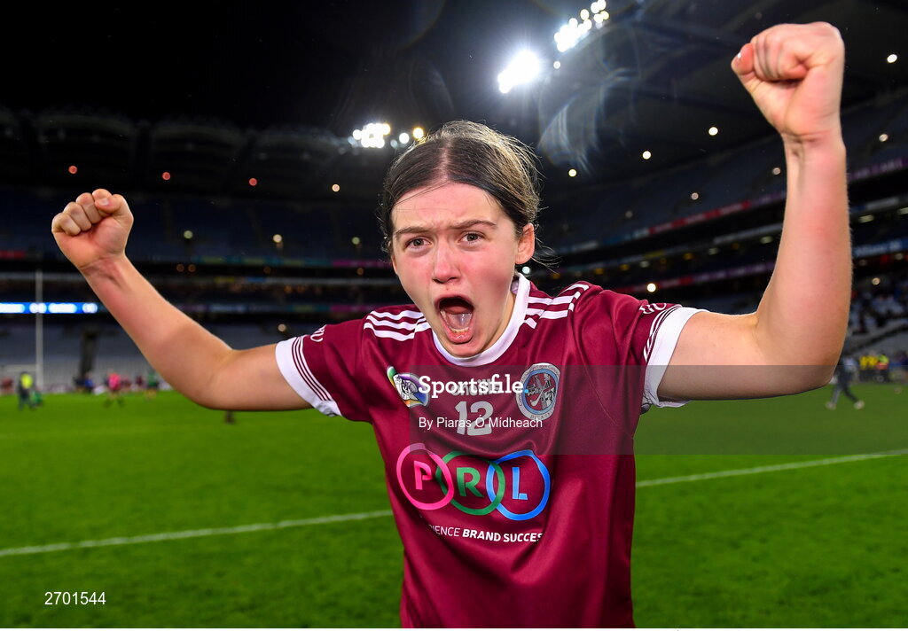 17 December 2023; Rachel Dowling of Dicksboro celebrates after her side's victory in the AIB Camogie All-Ireland Senior Club Championship final match between Dicksboro of Kilkenny and Sarsfields of Galway at Croke Park in Dublin. Photo by Piaras Ó Mídheach/Sportsfile