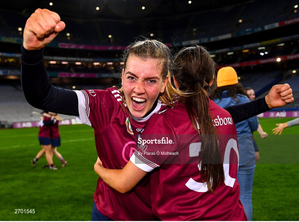 17 December 2023; Aoife Prendergast of Dicksboro celebrates after her side's victory in the AIB Camogie All-Ireland Senior Club Championship final match between Dicksboro of Kilkenny and Sarsfields of Galway at Croke Park in Dublin. Photo by Piaras Ó Mídheach/Sportsfile