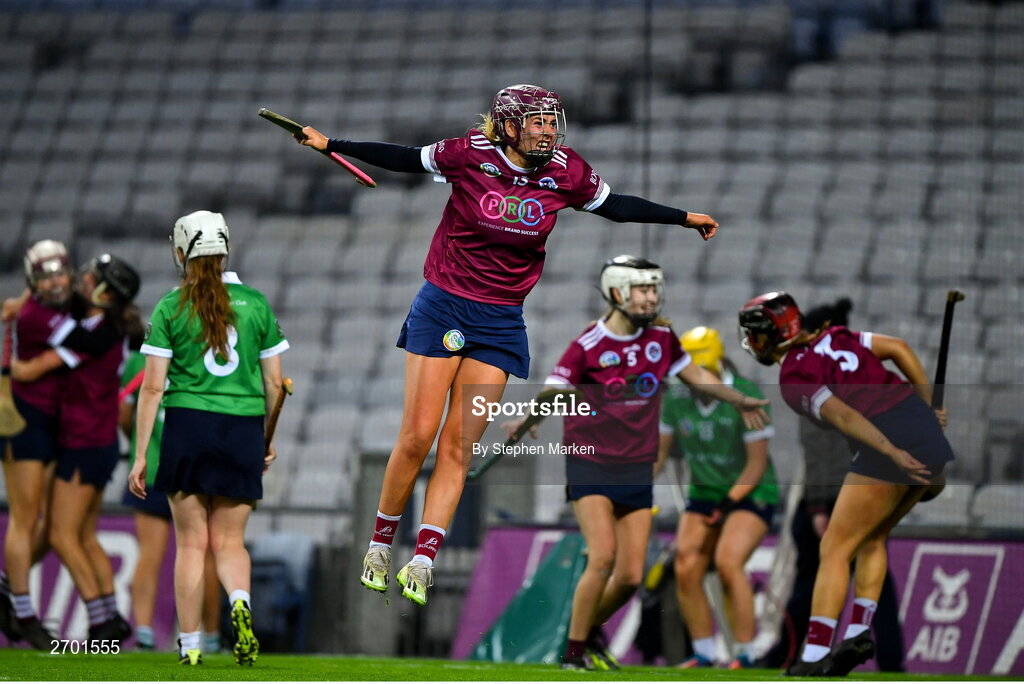 17 December 2023; Aoife Prendergast of Dicksboro after her side's victory in the AIB Camogie All-Ireland Senior Club Championship final match between Dicksboro of Kilkenny and Sarsfields of Galway at Croke Park in Dublin. Photo by Stephen Marken/Sportsfile