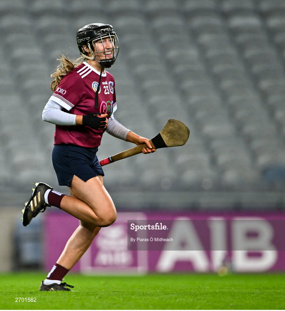 17 December 2023; Rose Kelly of Dicksboro celebrates after her side's victory in the AIB Camogie All-Ireland Senior Club Championship final match between Dicksboro of Kilkenny and Sarsfields of Galway at Croke Park in Dublin. Photo by Piaras Ó Mídheach/Sportsfile