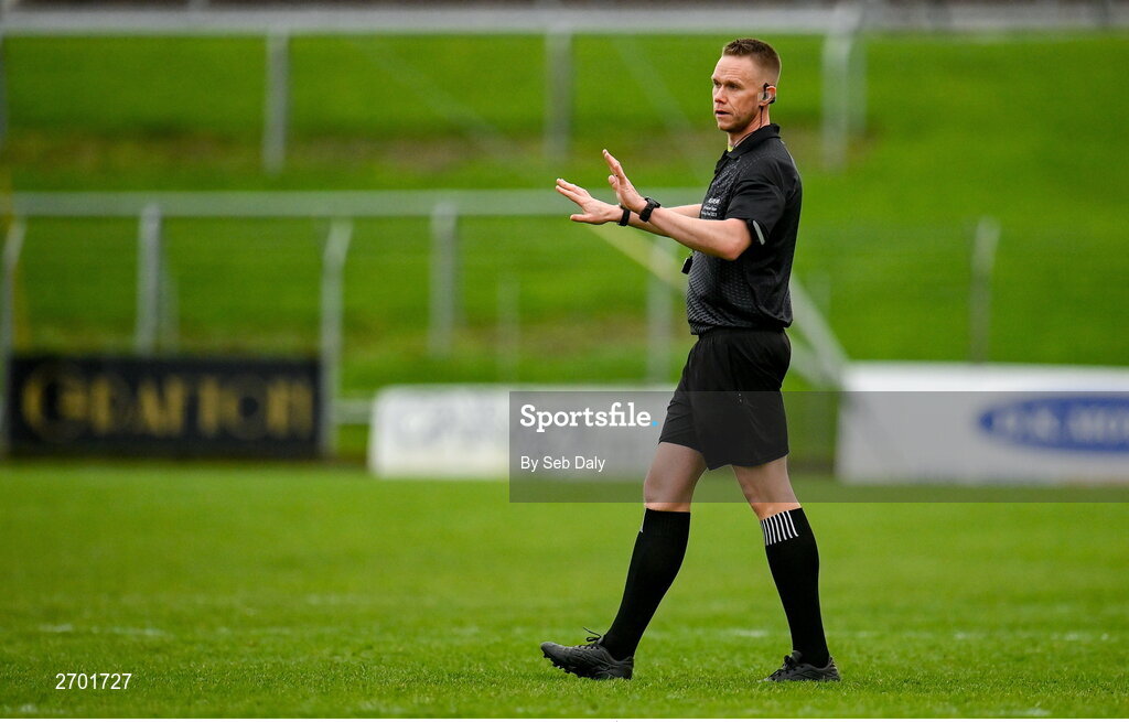 17 December 2023; Referee Michael Kennedy during the AIB GAA Hurling All-Ireland Club Championship semi-final match between O'Loughlin Gaels, Kilkenny, and Ruairí Óg Cushendall, Antrim, at Páirc Tailteann in Navan, Meath. Photo by Seb Daly/Sportsfile