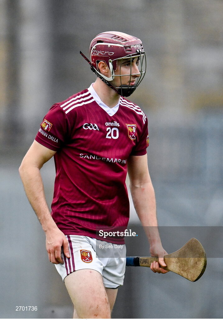 17 December 2023; Ruairí McCollam of Ruairí Óg Cushendall during the AIB GAA Hurling All-Ireland Club Championship semi-final match between O'Loughlin Gaels, Kilkenny, and Ruairí Óg Cushendall, Antrim, at Páirc Tailteann in Navan, Meath. Photo by Seb Daly/Sportsfile