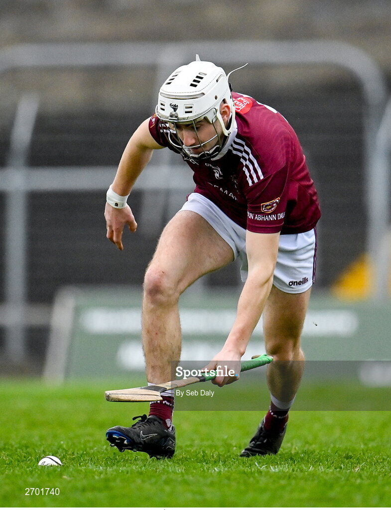 17 December 2023; Francis McCurry of Ruairí Óg Cushendall during the AIB GAA Hurling All-Ireland Club Championship semi-final match between O'Loughlin Gaels, Kilkenny, and Ruairí Óg Cushendall, Antrim, at Páirc Tailteann in Navan, Meath. Photo by Seb Daly/Sportsfile