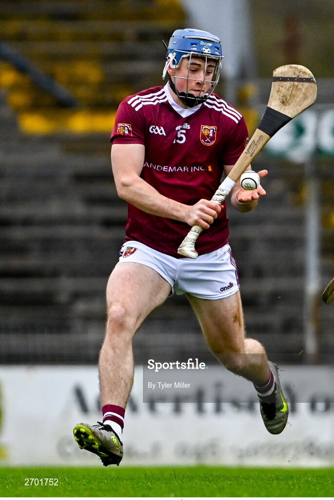 17 December 2023; Joseph McLaughlin of Ruairí Óg Cushendall during the AIB GAA Hurling All-Ireland Club Championship semi-final match between O'Louglin Gaels, Kilkenny, and Ruairí Óg Cushendall, Antrim, at Páirc Tailteann in Navan, Meath. Photo by Tyler Miller/Sportsfile
