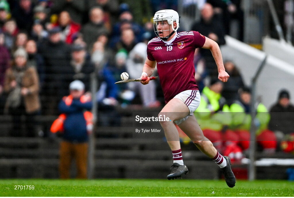17 December 2023; Ed McQuillan of Ruairí Óg Cushendall during the AIB GAA Hurling All-Ireland Club Championship semi-final match between O'Louglin Gaels, Kilkenny, and Ruairí Óg Cushendall, Antrim, at Páirc Tailteann in Navan, Meath. Photo by Tyler Miller/Sportsfile