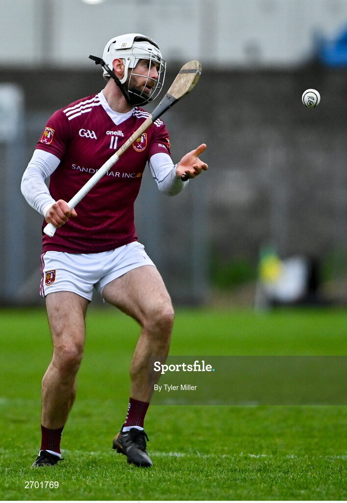 17 December 2023; Neil McManus of Ruairí Óg Cushendall during the AIB GAA Hurling All-Ireland Club Championship semi-final match between O'Louglin Gaels, Kilkenny, and Ruairí Óg Cushendall, Antrim, at Páirc Tailteann in Navan, Meath. Photo by Tyler Miller/Sportsfile