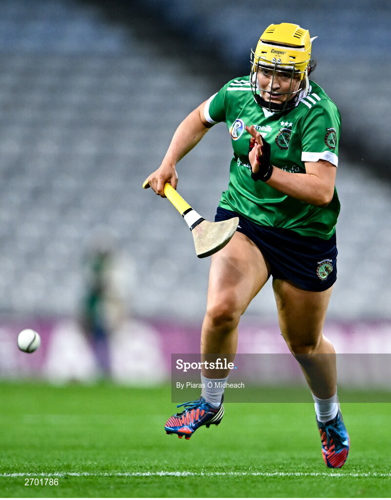 17 December 2023; Shannon Corcoran of Sarsfields during the AIB Camogie All-Ireland Senior Club Championship final match between Dicksboro of Kilkenny and Sarsfields of Galway at Croke Park in Dublin. Photo by Piaras Ó Mídheach/Sportsfile