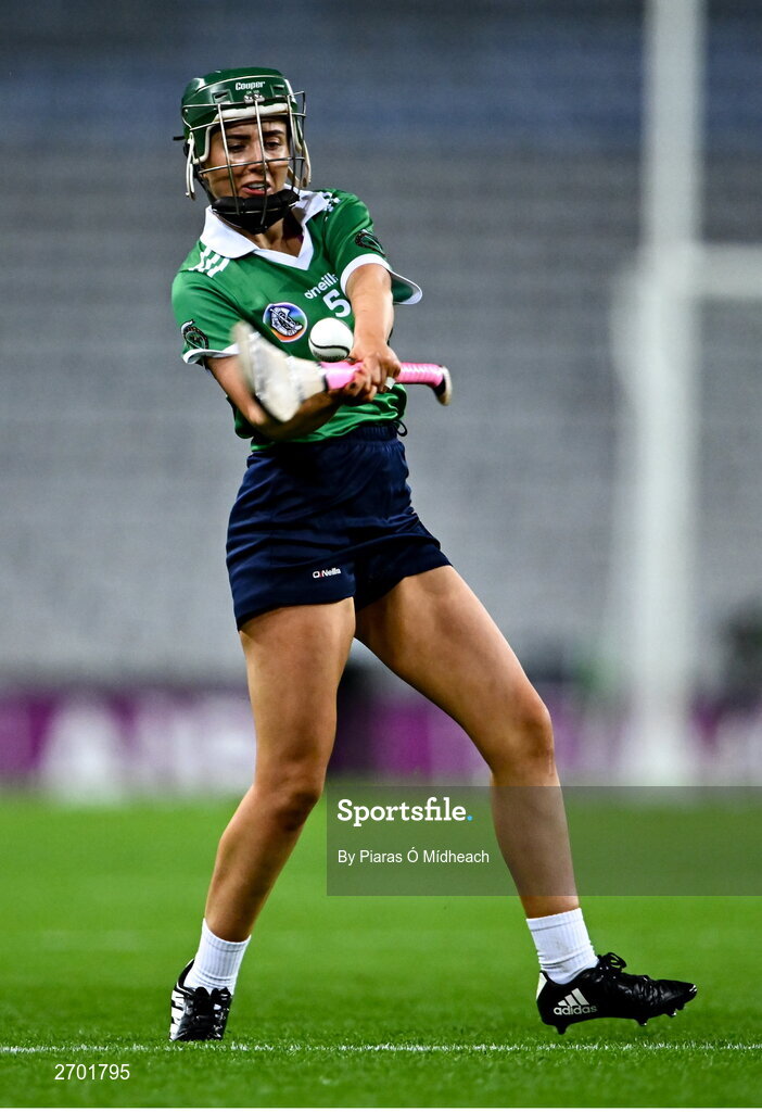 17 December 2023; Tara Kenny of Sarsfields during the AIB Camogie All-Ireland Senior Club Championship final match between Dicksboro of Kilkenny and Sarsfields of Galway at Croke Park in Dublin. Photo by Piaras Ó Mídheach/Sportsfile