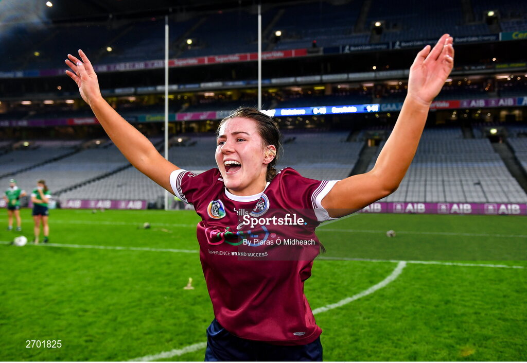 17 December 2023; Jane Cass of Dicksboro celebrates after her side's victory in the AIB Camogie All-Ireland Senior Club Championship final match between Dicksboro of Kilkenny and Sarsfields of Galway at Croke Park in Dublin. Photo by Piaras Ó Mídheach/Sportsfile