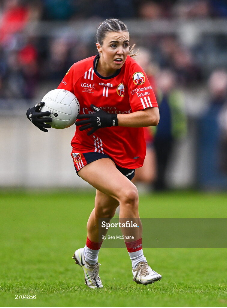 17 December 2023; Emma Hurley of O'Donovan Rossa during the Currentaccount.ie LGFA All-Ireland Junior Club Championship final match between Claremorris of Mayo and O'Donovan Rossa of Cork at Parnell Park in Dublin. Photo by Ben McShane/Sportsfile