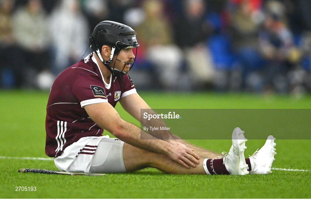 4 January 2024; MacDara Ó'Bearra of Galway reacts during the Connacht Hurling League semi-final match between Galway and New York at University of Galway Connacht GAA AirDome in Bekan, Mayo. Photo by Tyler Miller/Sportsfile