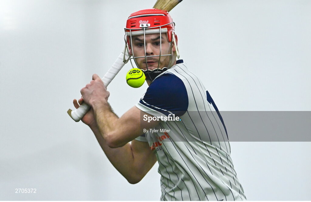 4 January 2024; Ruadhan Mulrooney of New York during the Connacht Hurling League semi-final match between Galway and New York at University of Galway Connacht GAA AirDome in Bekan, Mayo. Photo by Tyler Miller/Sportsfile