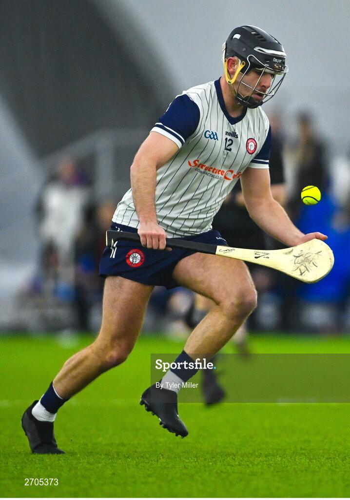 4 January 2024; Martin Cullen of New York during the Connacht Hurling League semi-final match between Galway and New York at University of Galway Connacht GAA AirDome in Bekan, Mayo. Photo by Tyler Miller/Sportsfile