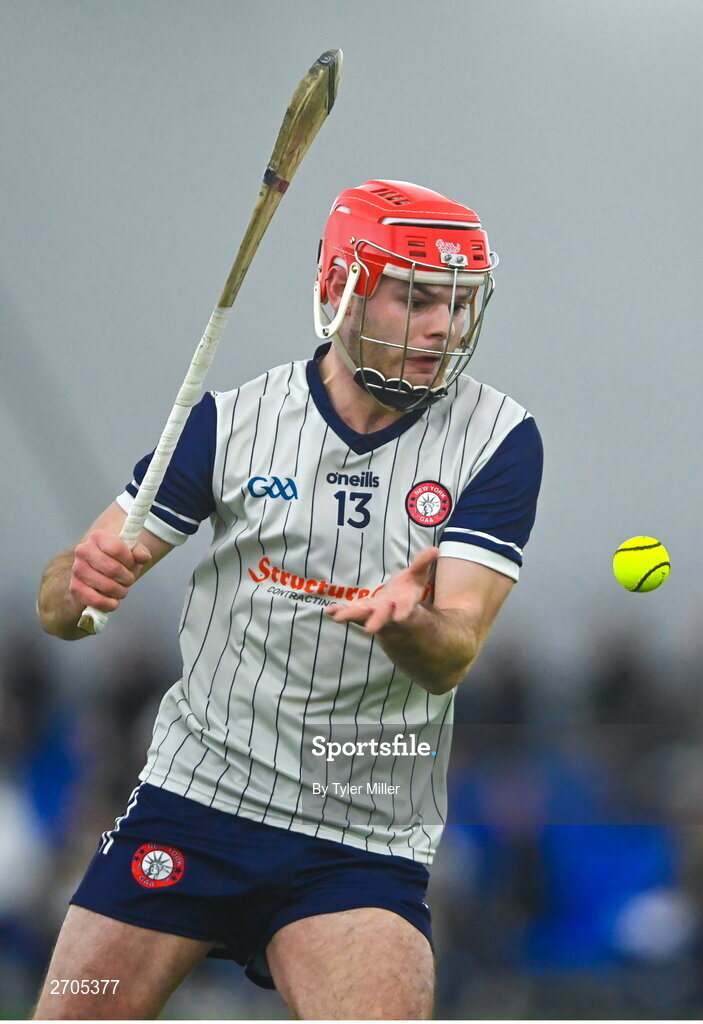 4 January 2024; Ruadhan Mulrooney of New York during the Connacht Hurling League semi-final match between Galway and New York at University of Galway Connacht GAA AirDome in Bekan, Mayo. Photo by Tyler Miller/Sportsfile
