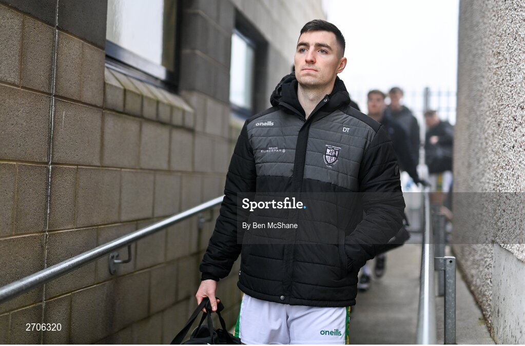 7 January 2024; Danny Tallon of Glen arrives before the AIB GAA Football All-Ireland Senior Club Championship semi-final match between Kilmacud Crokes of Dublin, and Glen of Derry, at Páirc Esler in Newry, Down. Photo by Ben McShane/Sportsfile