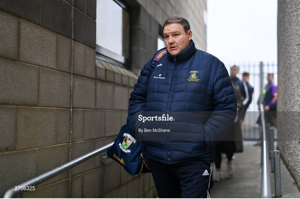 7 January 2024; Kilmacud Crokes manager Robbie Brennan arrives before the AIB GAA Football All-Ireland Senior Club Championship semi-final match between Kilmacud Crokes of Dublin, and Glen of Derry, at Páirc Esler in Newry, Down. Photo by Ben McShane/Sportsfile
