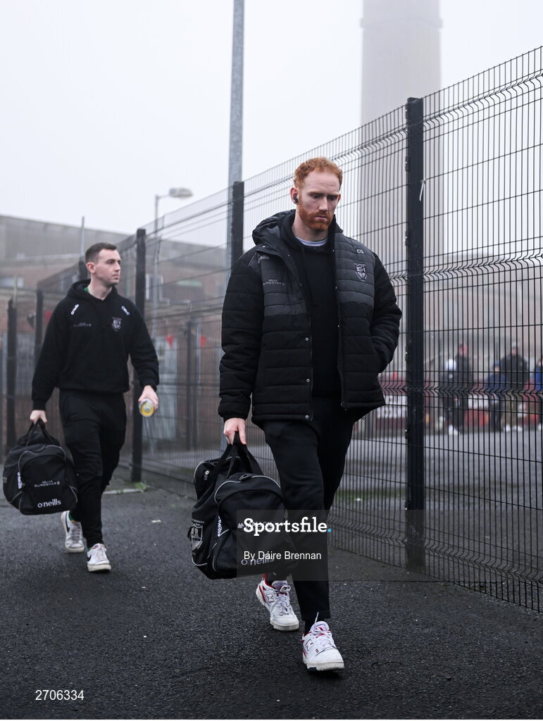 7 January 2024; Conor Glass of Glen arrives ahead of the AIB GAA Football All-Ireland Senior Club Championship semi-final match between Kilmacud Crokes of Dublin, and Glen of Derry, at Páirc Esler in Newry, Down. Photo by Daire Brennan/Sportsfile