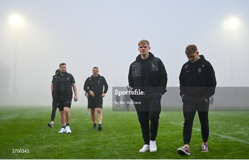 7 January 2024; Glen players, including Alex Doherty, left, and Marc Dixon inspect the pitch before the AIB GAA Football All-Ireland Senior Club Championship semi-final match between Kilmacud Crokes of Dublin, and Glen of Derry, at Páirc Esler in Newry, Down. Photo by Ben McShane/Sportsfile