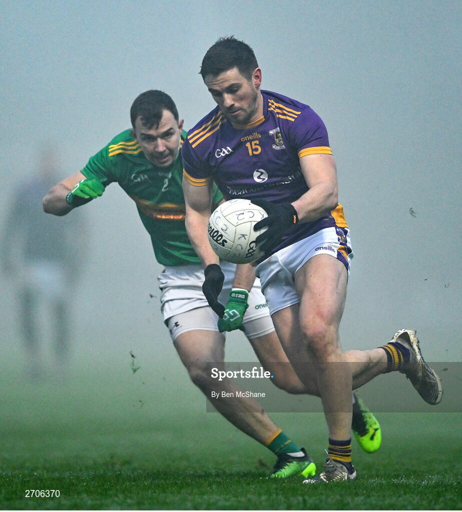 7 January 2024; Shane Walsh of Kilmacud Crokes in action against Michael Warnock of Glen during the AIB GAA Football All-Ireland Senior Club Championship semi-final match between Kilmacud Crokes of Dublin, and Glen of Derry, at Páirc Esler in Newry, Down. Photo by Ben McShane/Sportsfile