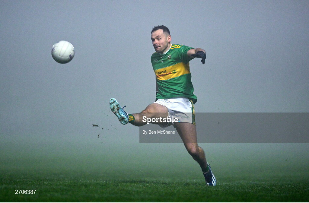 7 January 2024; Connor Carville of Glen during the AIB GAA Football All-Ireland Senior Club Championship semi-final match between Kilmacud Crokes of Dublin, and Glen of Derry, at Páirc Esler in Newry, Down. Photo by Ben McShane/Sportsfile