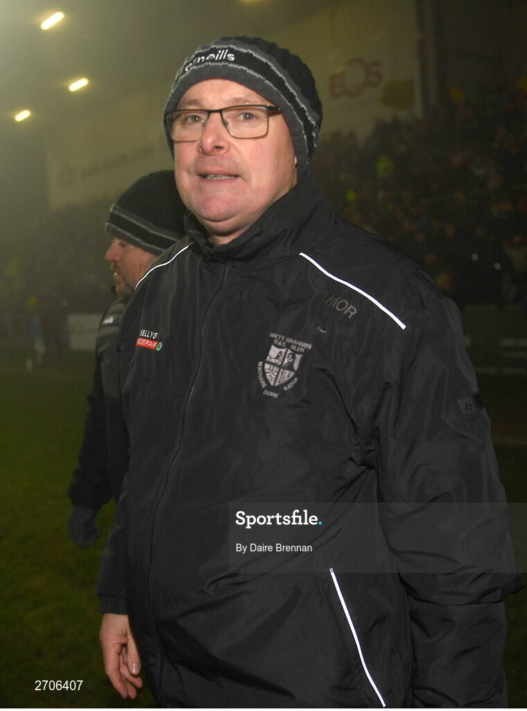 7 January 2024; Glen manager Malachy O'Rourke celebrates after the AIB GAA Football All-Ireland Senior Club Championship semi-final match between Kilmacud Crokes of Dublin, and Glen of Derry, at Páirc Esler in Newry, Down. Photo by Daire Brennan/Sportsfile