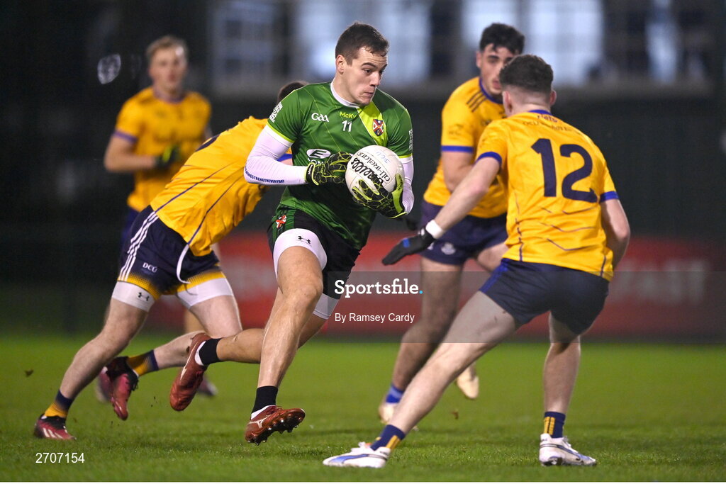 9 January 2024; Conall Bohill of Queens during the Electric Ireland Higher Education GAA Sigerson Cup Round 1 match between Queens University Belfast and DCU at The Dub at Queen’s Sport in Belfast. Photo by Ramsey Cardy/Sportsfile