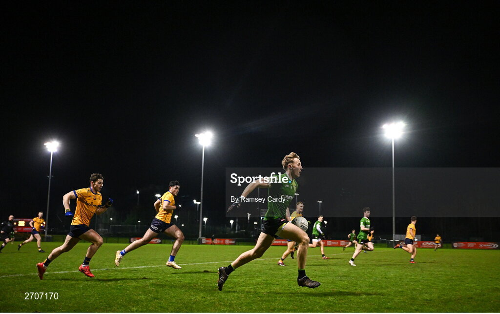 9 January 2024; Cathal Hynds of Queens makes a break during the Electric Ireland Higher Education GAA Sigerson Cup Round 1 match between Queens University Belfast and DCU at The Dub at Queen’s Sport in Belfast. Photo by Ramsey Cardy/Sportsfile