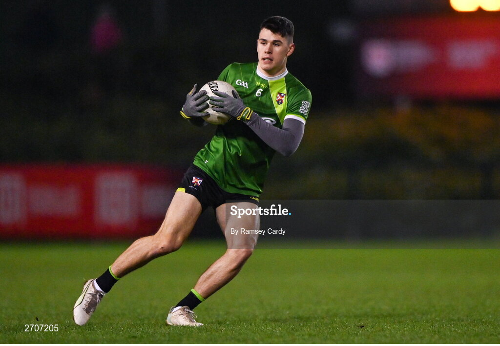 9 January 2024; Rory Donnelly of Queens during the Electric Ireland Higher Education GAA Sigerson Cup Round 1 match between Queens University Belfast and DCU at The Dub at Queen’s Sport in Belfast. Photo by Ramsey Cardy/Sportsfile