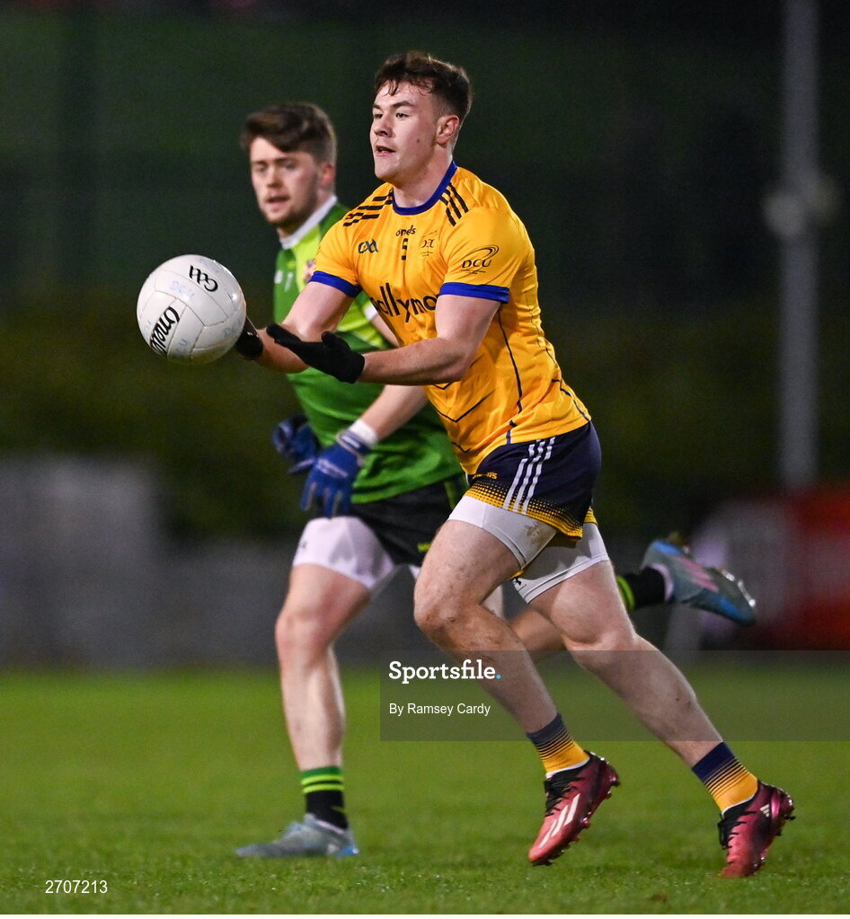9 January 2024; Ruiri Keane of DCU during the Electric Ireland Higher Education GAA Sigerson Cup Round 1 match between Queens University Belfast and DCU at The Dub at Queen’s Sport in Belfast. Photo by Ramsey Cardy/Sportsfile