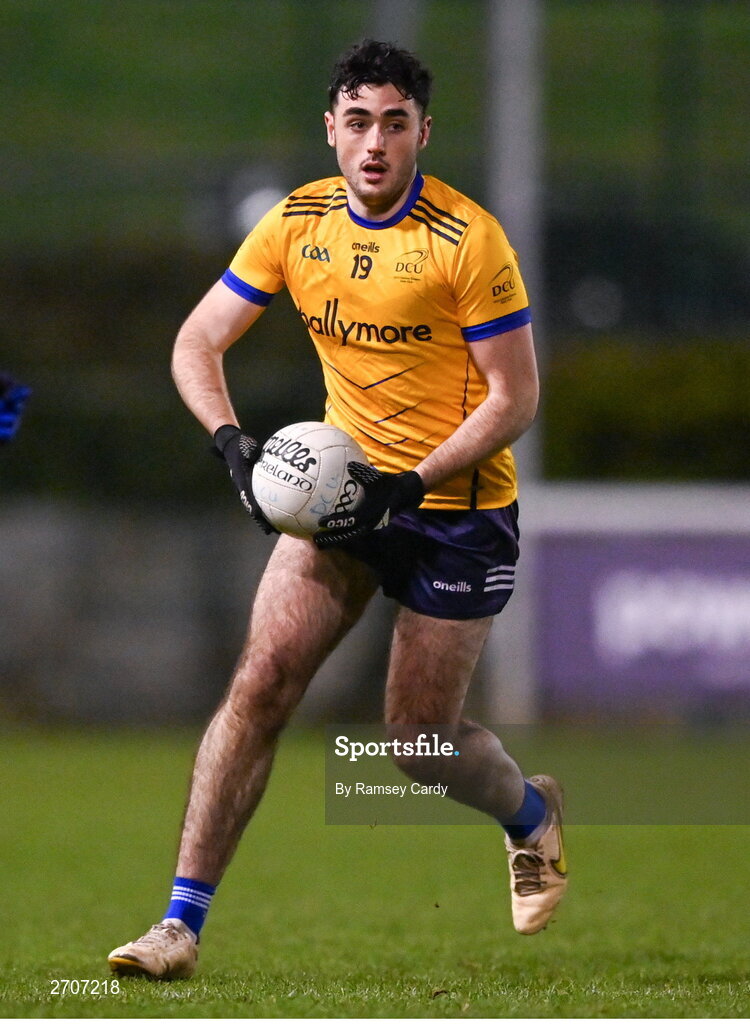 9 January 2024; Dylan McKeown of DCU during the Electric Ireland Higher Education GAA Sigerson Cup Round 1 match between Queens University Belfast and DCU at The Dub at Queen’s Sport in Belfast. Photo by Ramsey Cardy/Sportsfile